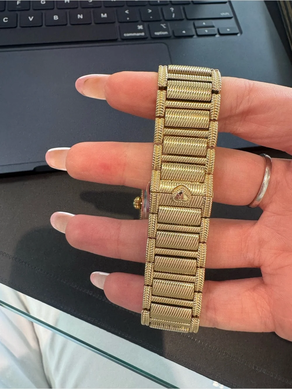 Judith Ripka Yellow Gold-Tone Charley Rectangular Tank Watch w/ Rainbow Markers